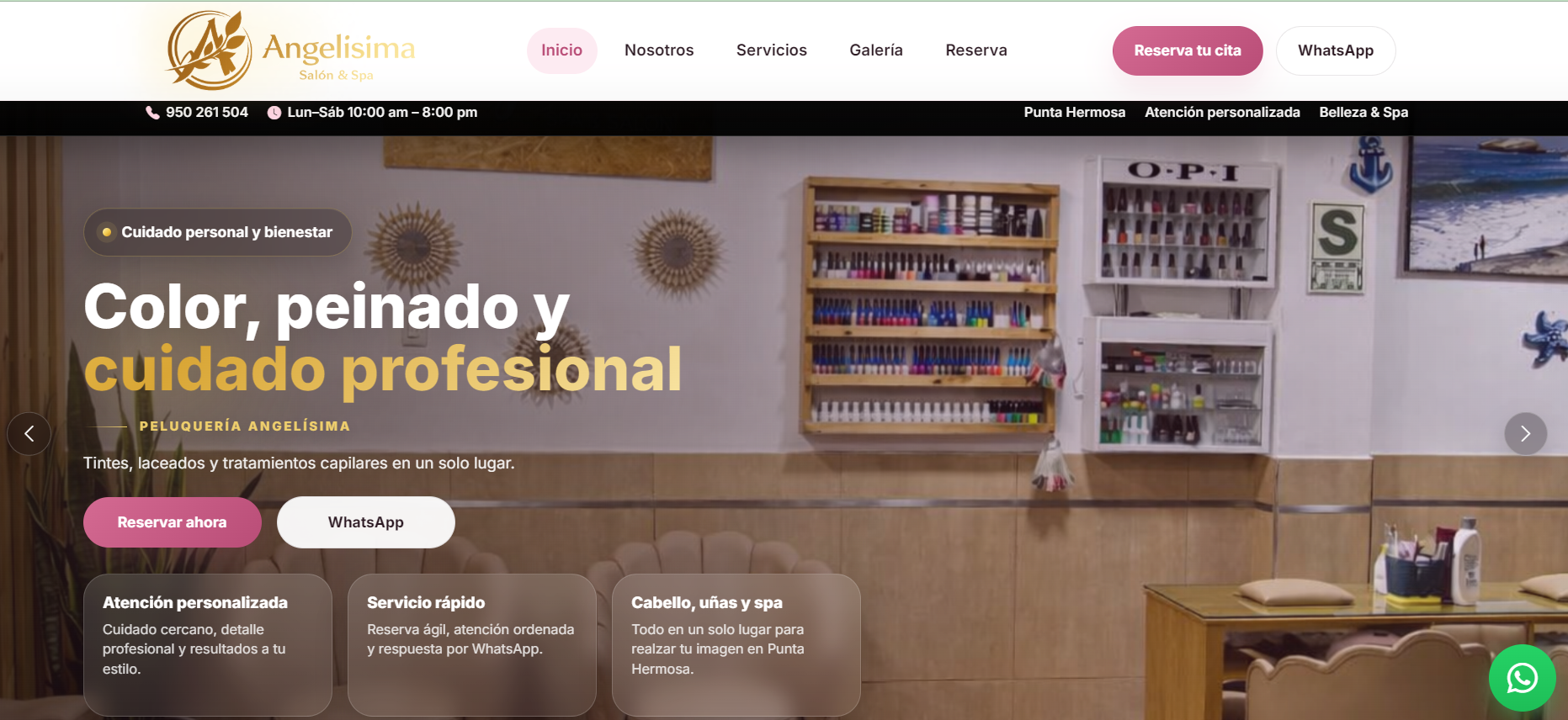 Vista previa del proyecto Salón y Spa dentro de un mockup de monitor